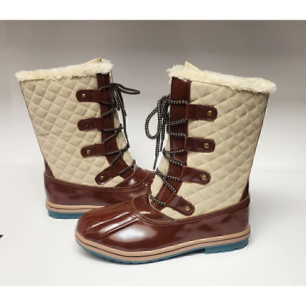Cushion Walk By Avon Brown/Beige Quilted Winter Snow Boots Size US 7